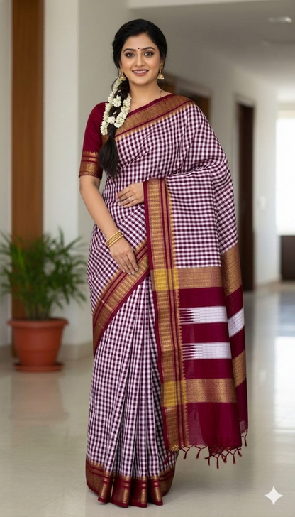 Chacolate Tana checks Ilkal Saree