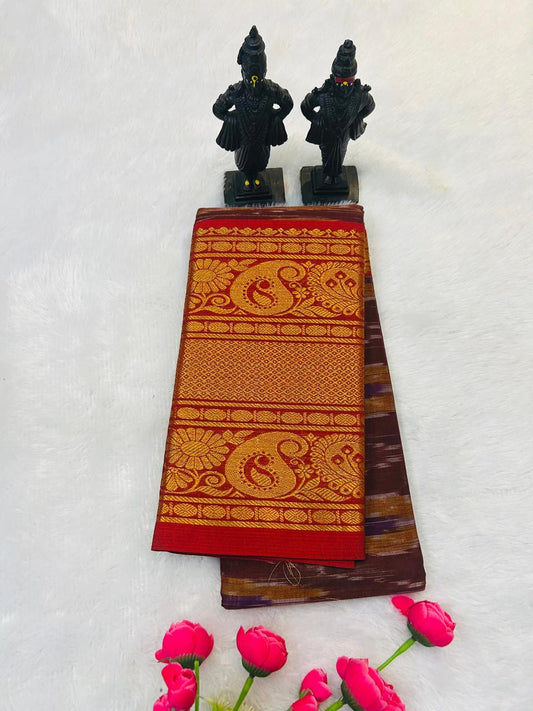 Chocolate Agasti Narayanpeth Cotton Saree | With Unstitched Blouse Piece For Women