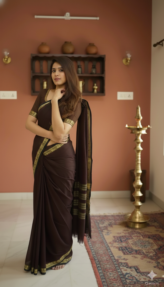 Cofee Raaga Narayanpeth Cotton Saree | With Unstitched Blouse Piece For Women