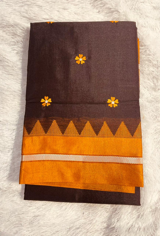 Coffee Malini Acrylic Cotton Saree | With Unstitched Blouse Piece For Women