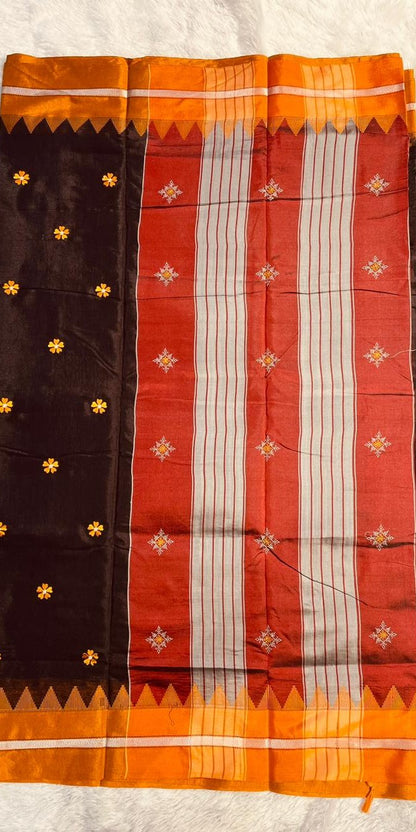 Coffee Malini Acrylic Cotton Saree | With Unstitched Blouse Piece For Women