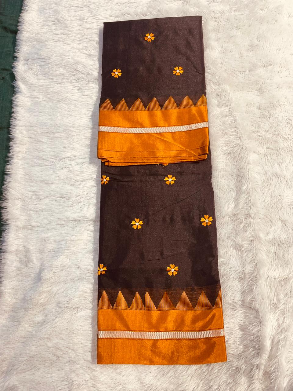 Coffee Malini Acrylic Cotton Saree | With Unstitched Blouse Piece For Women