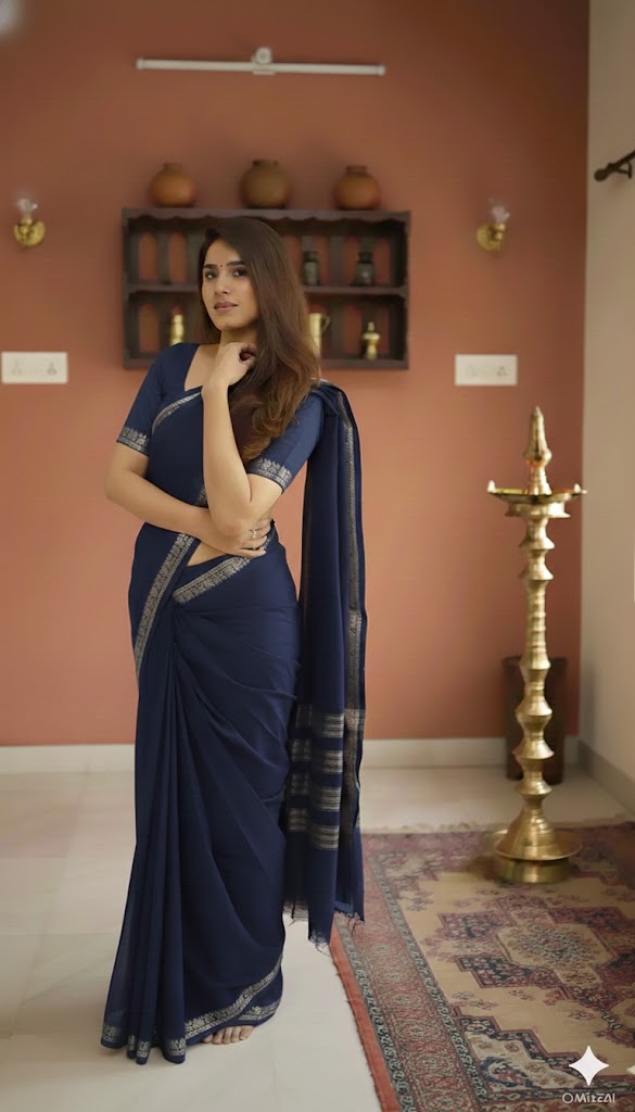 Dark Purple Raaga Narayanpeth Cotton Saree | With Unstitched Blouse Piece For Women