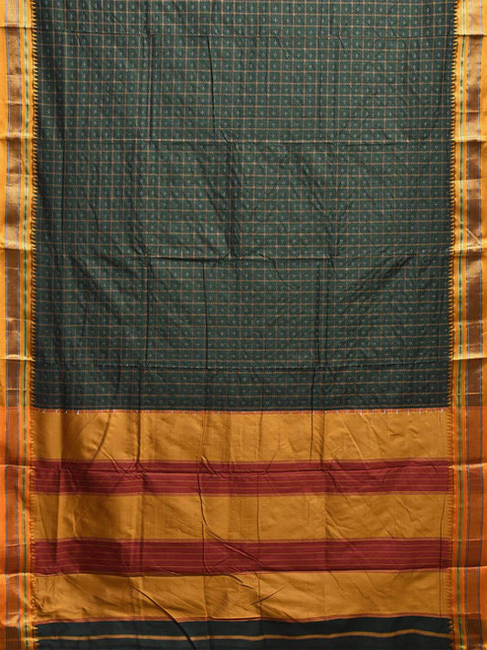 Dark green Star Box Cotton Saree | With Unstitched Blouse Piece For Women