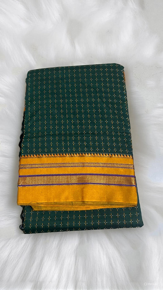 Dark green Star Plus Cotton Saree | With Unstitched Blouse Piece For Women