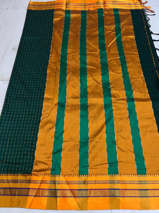 Dark green Star Plus Cotton Saree | With Unstitched Blouse Piece For Women