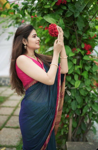 Deep blue kalastree Narayanpeth Cotton Saree | With Unstitched Blouse Piece For Women