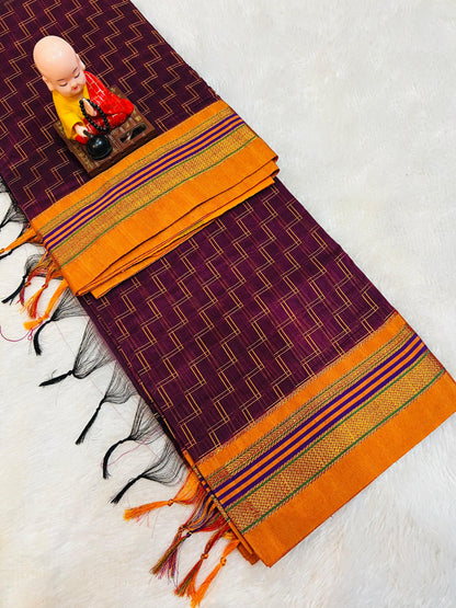 Double Zigzag  Masarised Cotton saree with running Blouse