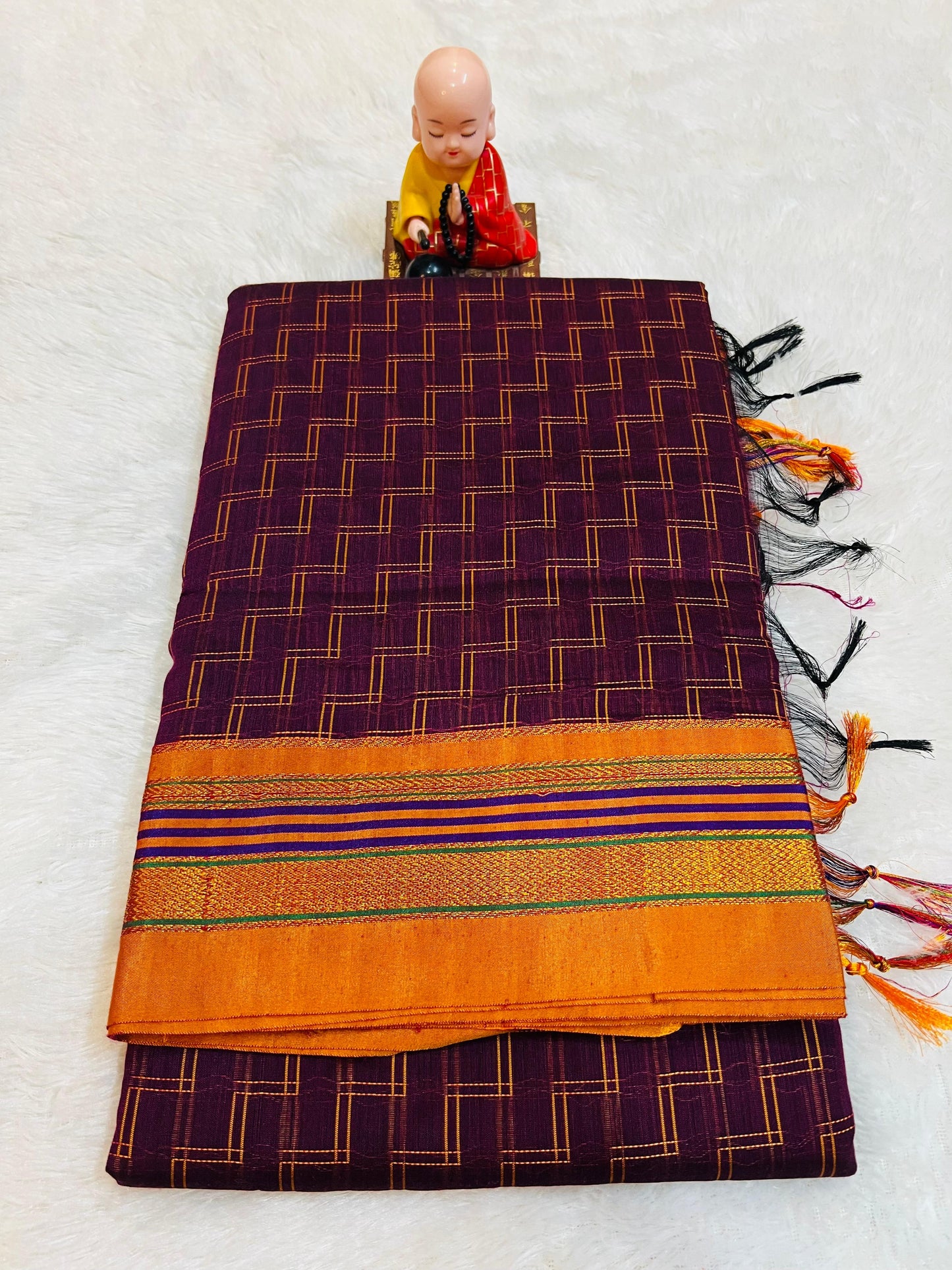 Double Zigzag  Masarised Cotton saree with running Blouse