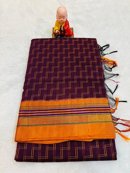 Double Zigzag  Masarised Cotton saree with running Blouse