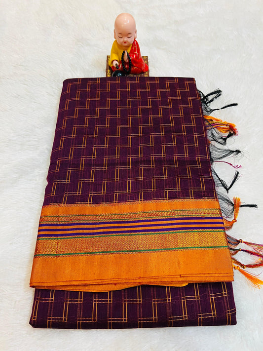 Double Zigzag  Masarised Cotton saree with running Blouse