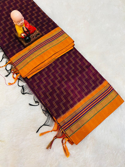 Double Zigzag  Masarised Cotton saree with running Blouse