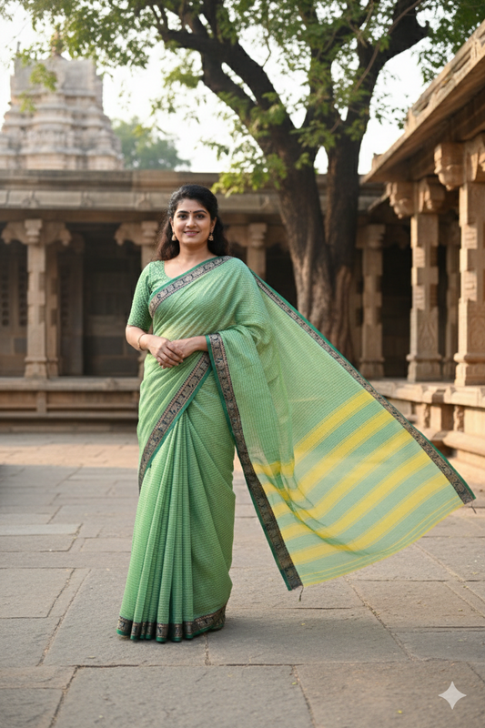 Dual Shade green Veda Narayanpeth  Cotton Saree | With Unstitched Blouse Piece For Women