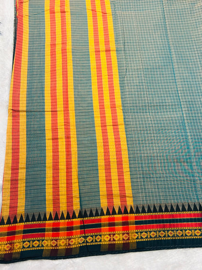 Dual shade Green Soumya  Narayanpeth Cotton Saree | With Unstitched Blouse Piece For Women