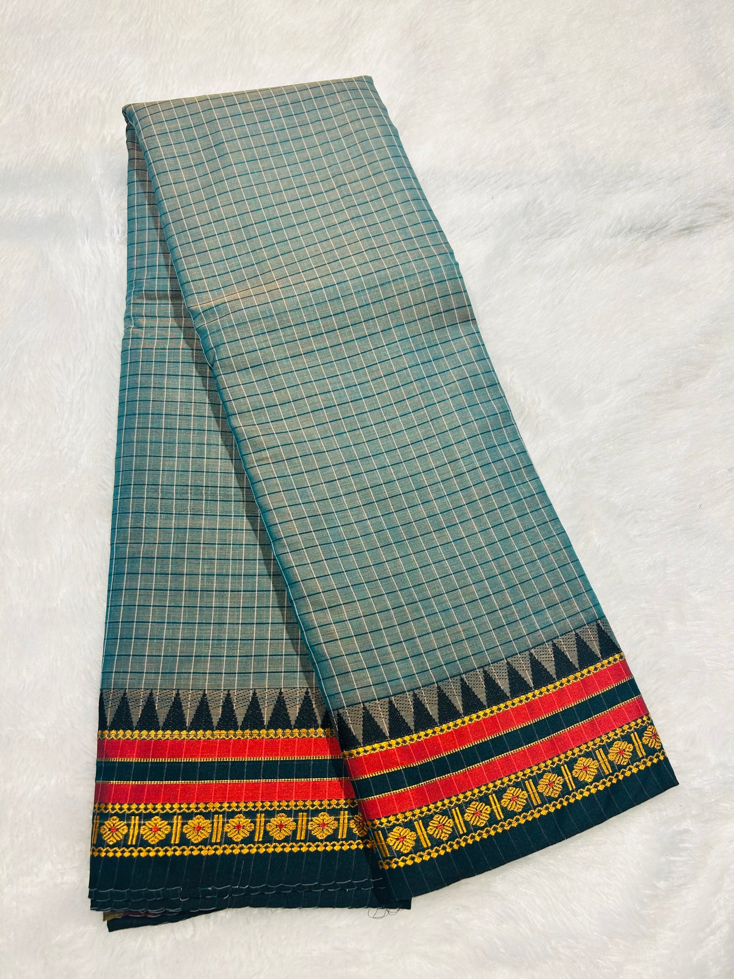 Dual shade Green Soumya  Narayanpeth Cotton Saree | With Unstitched Blouse Piece For Women