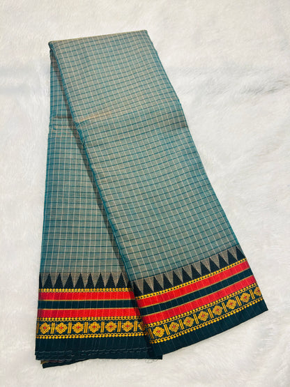 Dual shade Green Soumya  Narayanpeth Cotton Saree | With Unstitched Blouse Piece For Women
