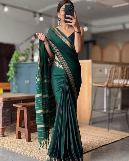 Green Adhira Narayanpeth Cotton Saree | With Unstitched Blouse Piece For Women