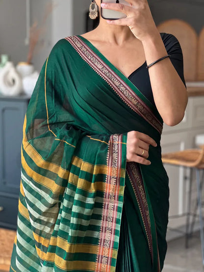 Green Adhira Narayanpeth Cotton Saree | With Unstitched Blouse Piece For Women