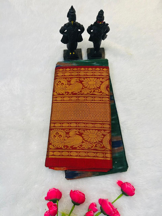 Green Agasti Narayanpeth Cotton Saree | With Unstitched Blouse Piece For Women