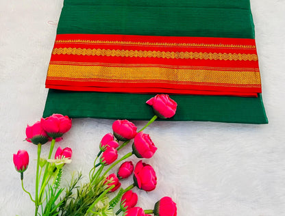 Green Akshata Pure Cotton Saree | With Unstitched Blouse Piece For Women