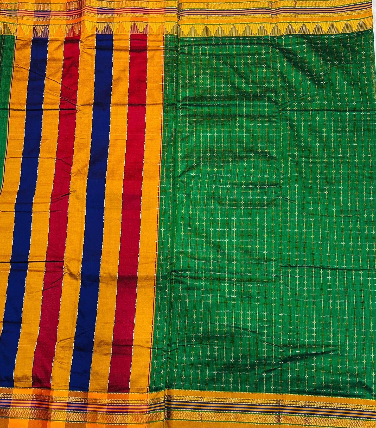 Green Temple Star Plus Narayanpeth Cotton Saree | With Unstitched Blouse Piece For Women