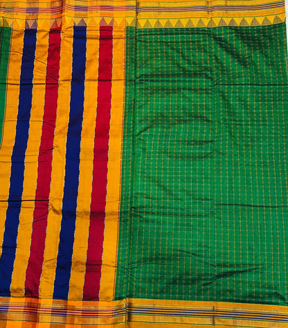 Green Temple Star Plus Narayanpeth Cotton Saree | With Unstitched Blouse Piece For Women
