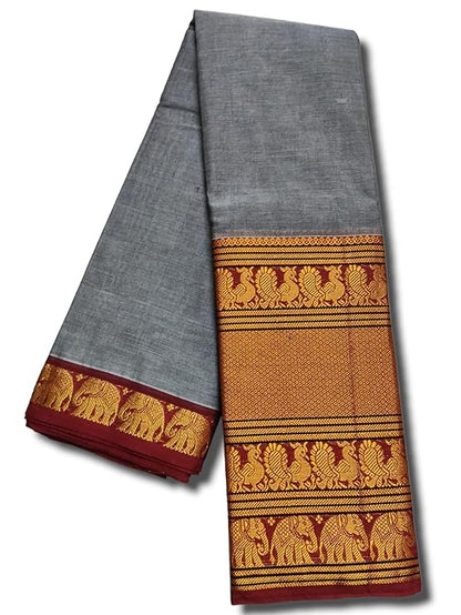 Grey Ayodhya Narayanpeth Cotton Saree | With Unstitched Blouse Piece For Women