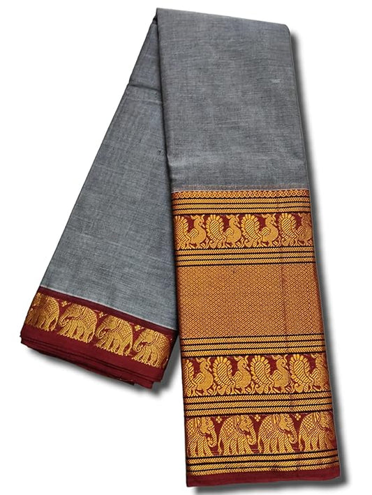 Grey Ayodhya Narayanpeth Cotton Saree | With Unstitched Blouse Piece For Women