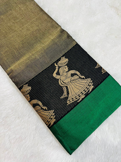 Grey Meera Narayanpeth Cotton Saree | With Unstitched Blouse Piece For Women