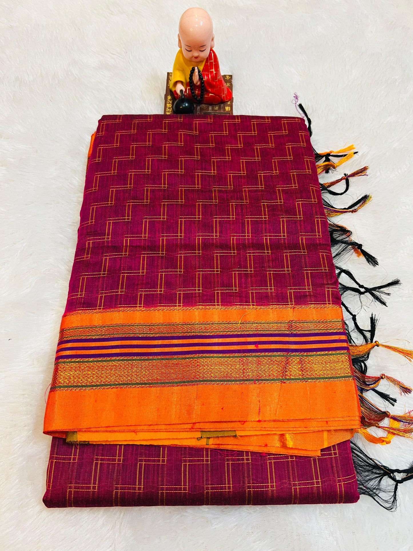 Magenta Double Zigzag Masarised Cotton saree
