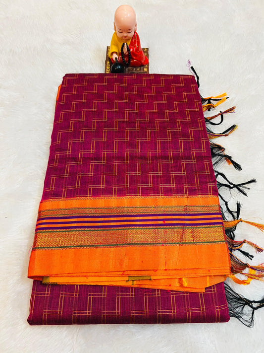 Magenta Double Zigzag Masarised Cotton saree