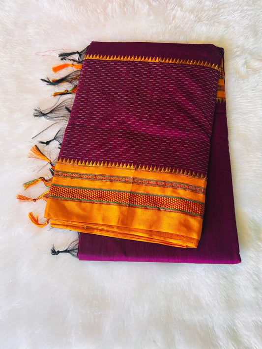 Magenta Kohinoor Narayanpeth Cotton Saree | With Unstitched Blouse Piece For Women