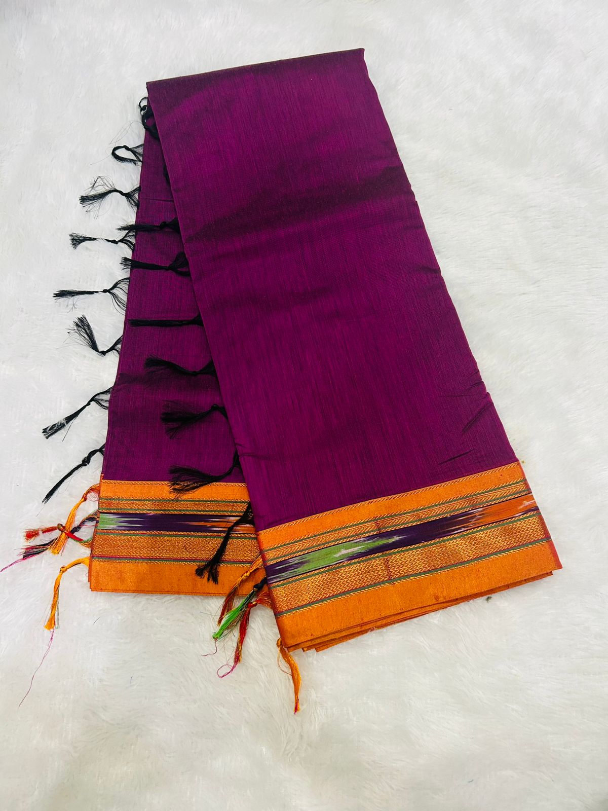 Magenta Patola Acrylic Cotton Saree | With Unstitched Blouse Piece For Women