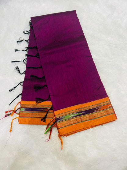 Magenta Patola Acrylic Cotton Saree | With Unstitched Blouse Piece For Women