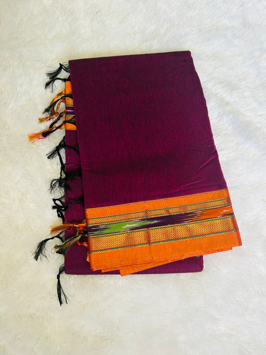 Magenta Patola Acrylic Cotton Saree | With Unstitched Blouse Piece For Women