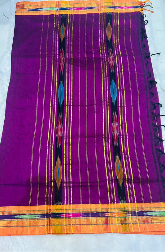 Magenta Patola Acrylic Cotton Saree | With Unstitched Blouse Piece For Women