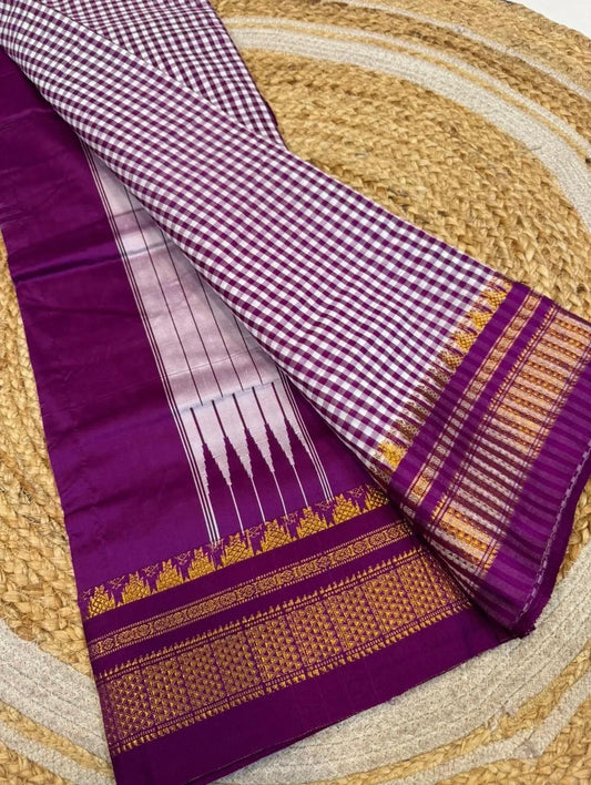 Magenta Silk Tana checks Ilkal Saree
