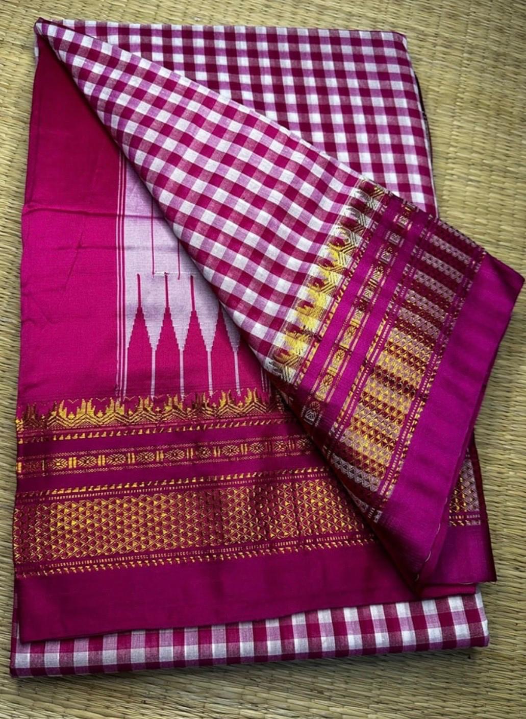 Magenta Silk Tana checks Ilkal Saree