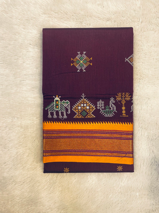Magenta kasuti satin cotton ilkal saree for women | with unstitched blouse