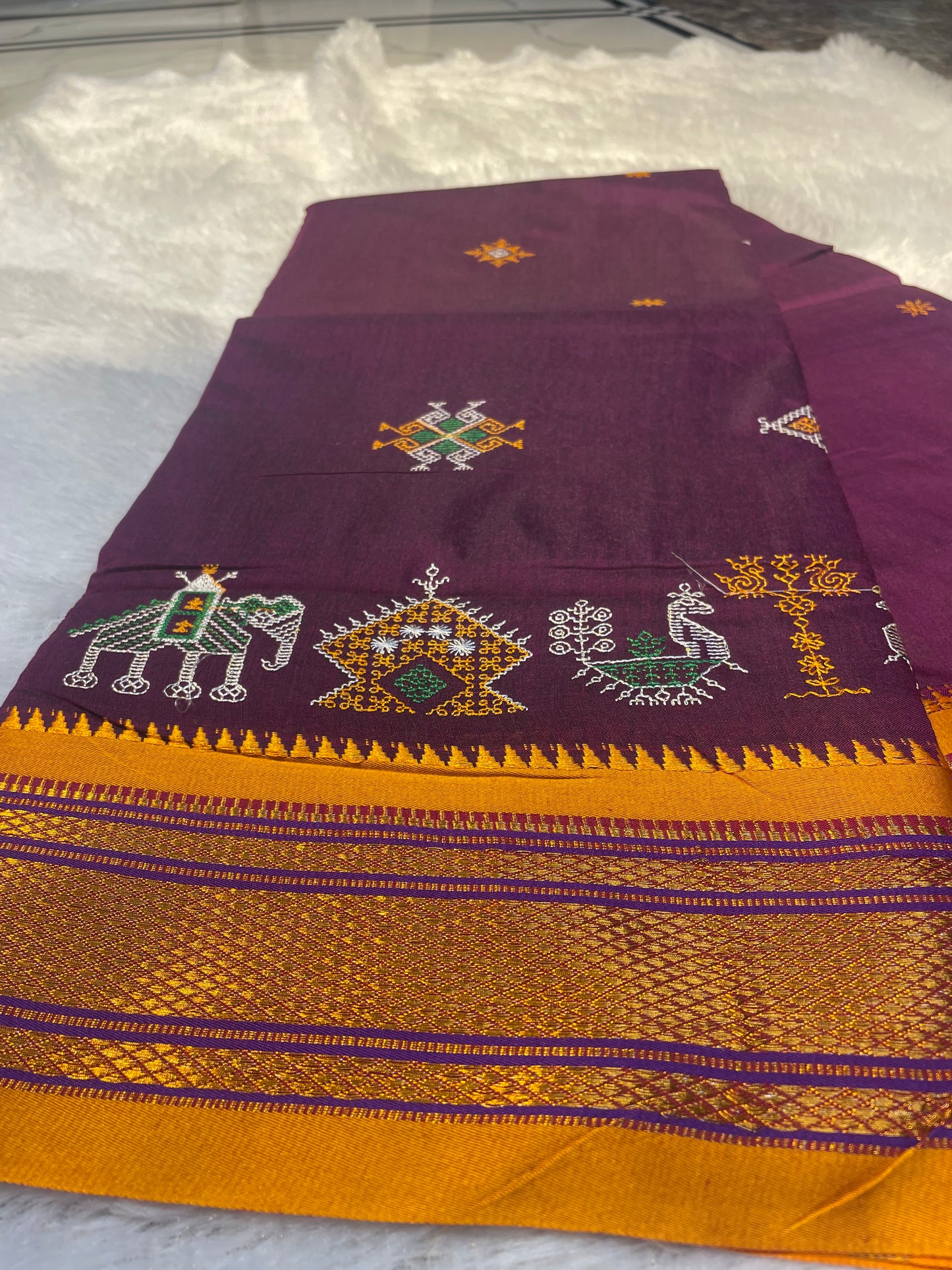 Magenta kasuti satin cotton ilkal saree for women | with unstitched blouse
