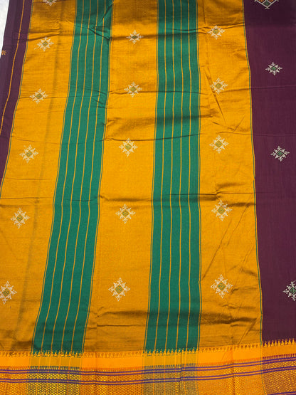 Magenta kasuti satin cotton ilkal saree for women | with unstitched blouse