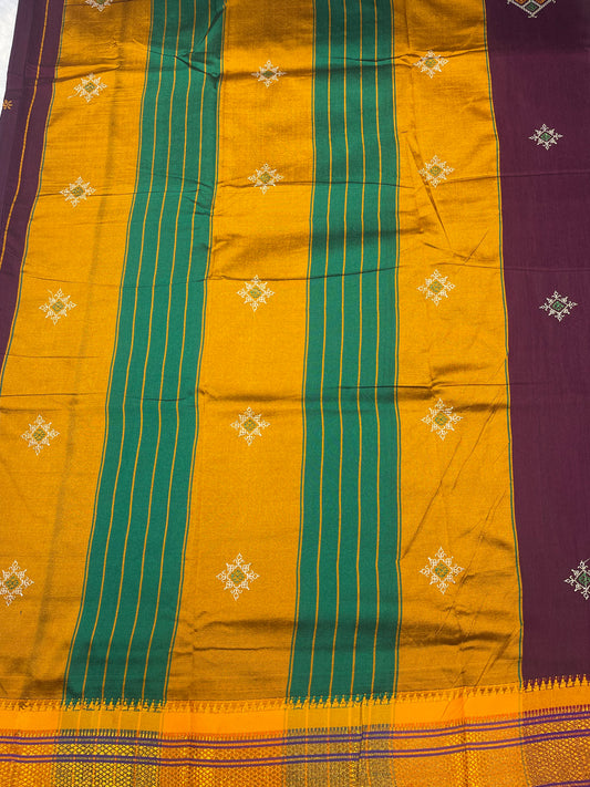 Magenta kasuti satin cotton ilkal saree for women | with unstitched blouse