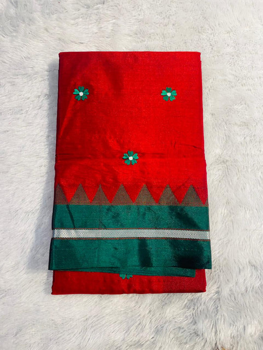 Maroon Malini Acrylic Cotton Saree | With Unstitched Blouse Piece For Women