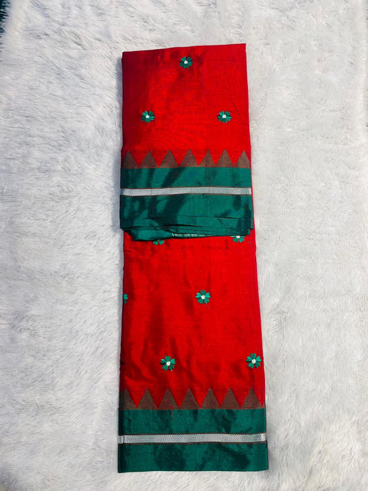 Maroon Malini Acrylic Cotton Saree | With Unstitched Blouse Piece For Women