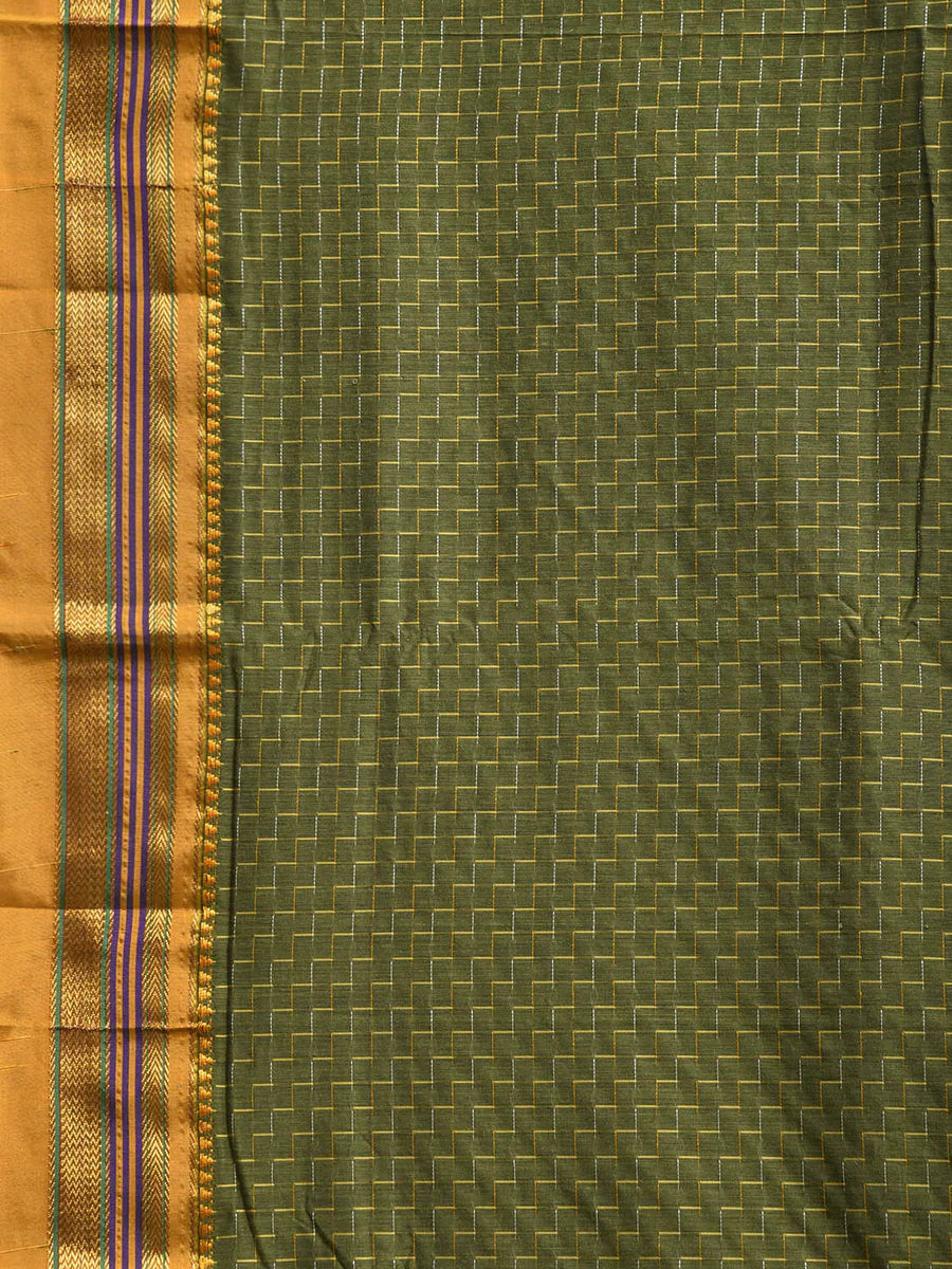 Mehandi Zigzag Narayanpeth Cotton Saree | With Unstitched Blouse Piece For Women