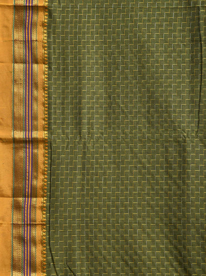 Mehandi Zigzag Narayanpeth Cotton Saree | With Unstitched Blouse Piece For Women