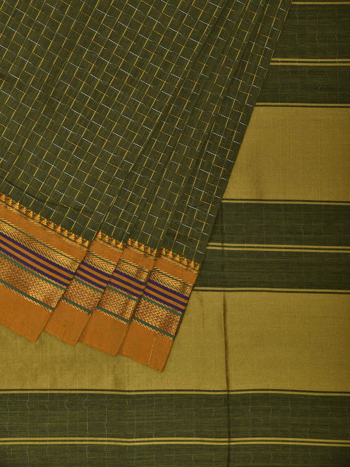 Mehandi Zigzag Narayanpeth Cotton Saree | With Unstitched Blouse Piece For Women