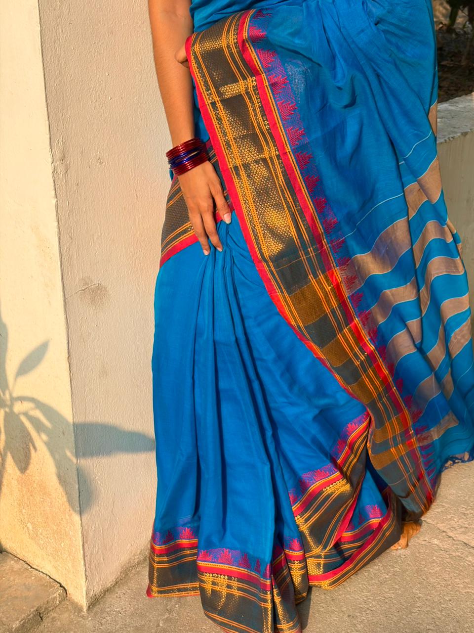 NeelaVasini Narayanpeth Cotton Saree | With Unstitched Blouse Piece For Women