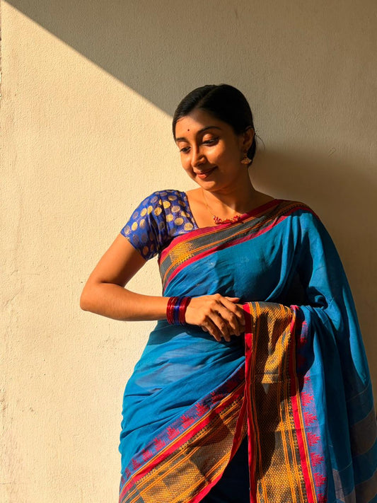 NeelaVasini Narayanpeth Cotton Saree | With Unstitched Blouse Piece For Women