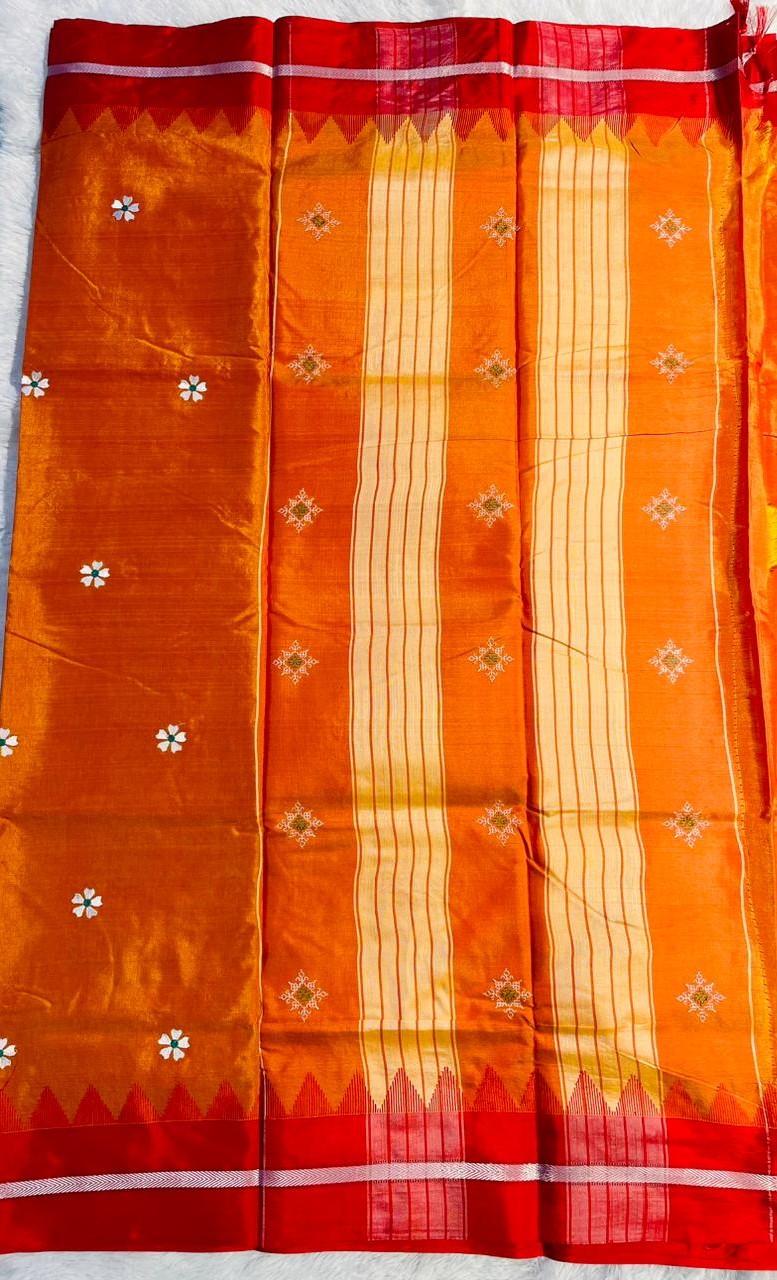 Orange Malini Acrylic Cotton Saree | With Unstitched Blouse Piece For Women